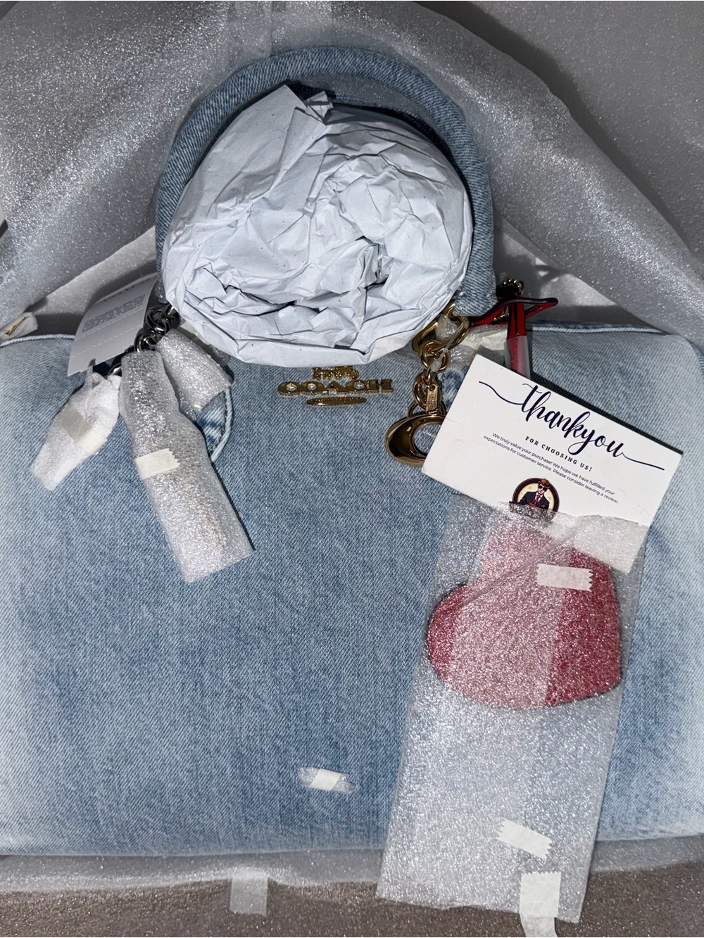 NWT Coach Large Rowan w/Charms in Loved Denim CDY75 SAMEDAY SHIPPING - Picture 3 of 7